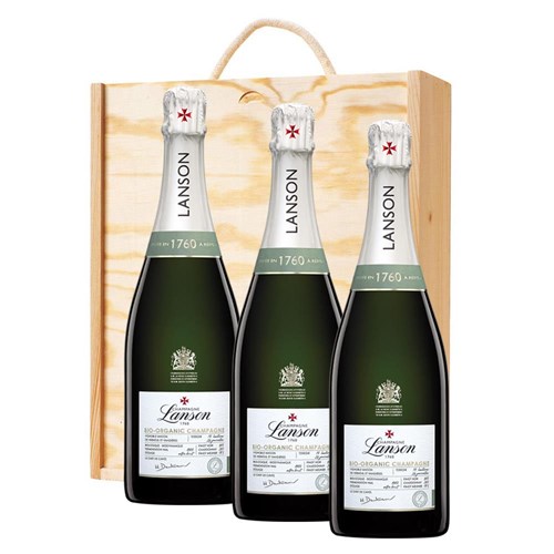 Lanson Le Green Bio-Organic Champagne 75cl Treble Pine Wooden Gift Boxed (3 x 75cl)